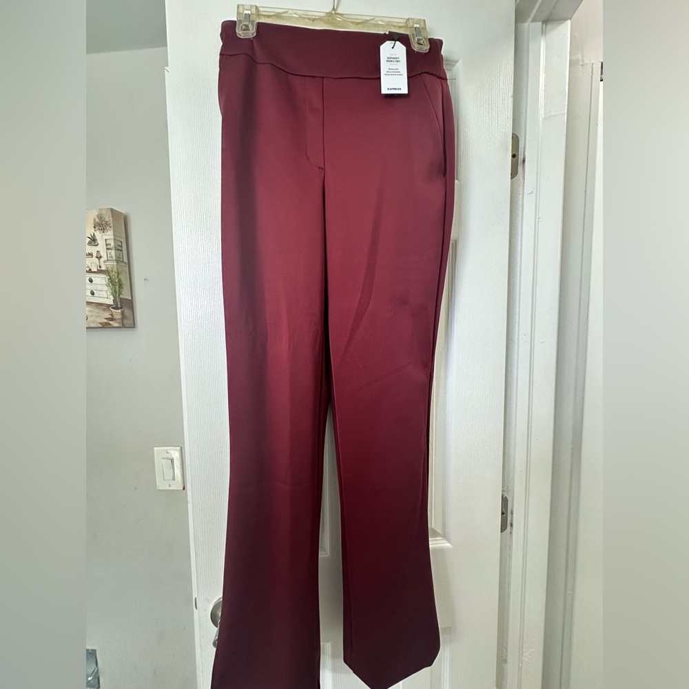 Express high rise boot cut pants for women in burgundy
